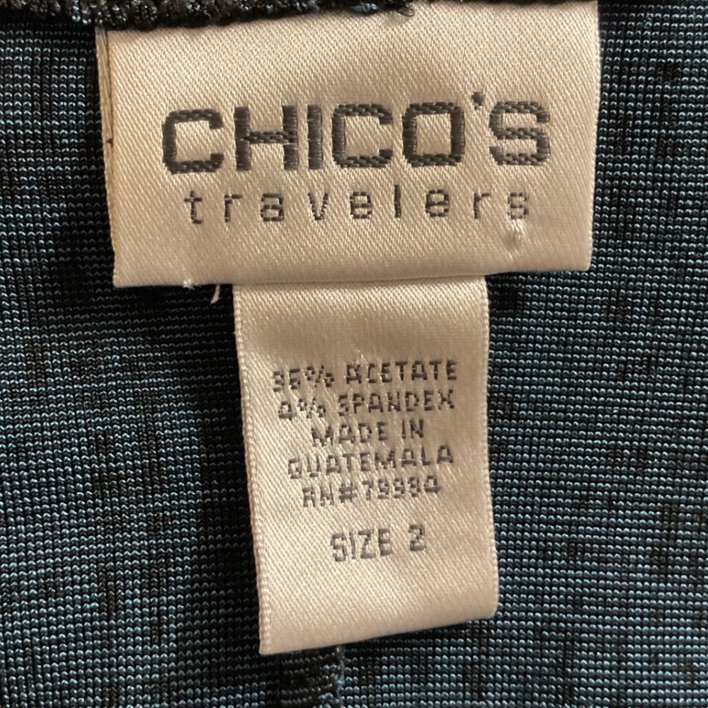 Chicos Travelers Teal Black Faux Wrap Midi Dress 3/4 Sleeve Size 2 Large - Picture 4 of 8